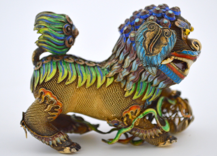 Antique Chinese Foo Dog, Gold Vermeil and Cloisonne 