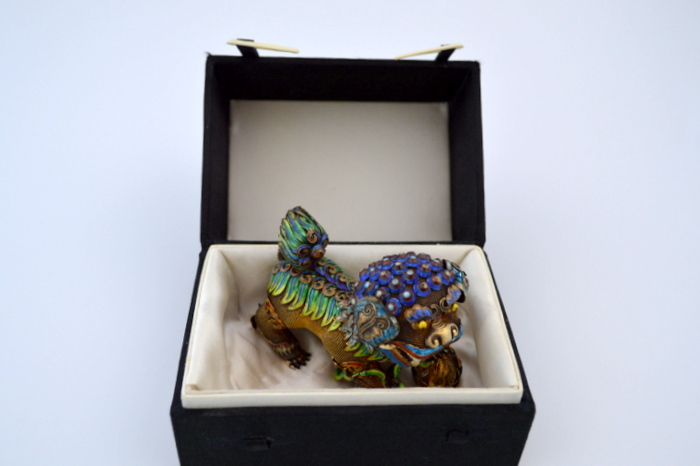 Antique Chinese Foo Dog, Gold Vermeil and Cloisonne 