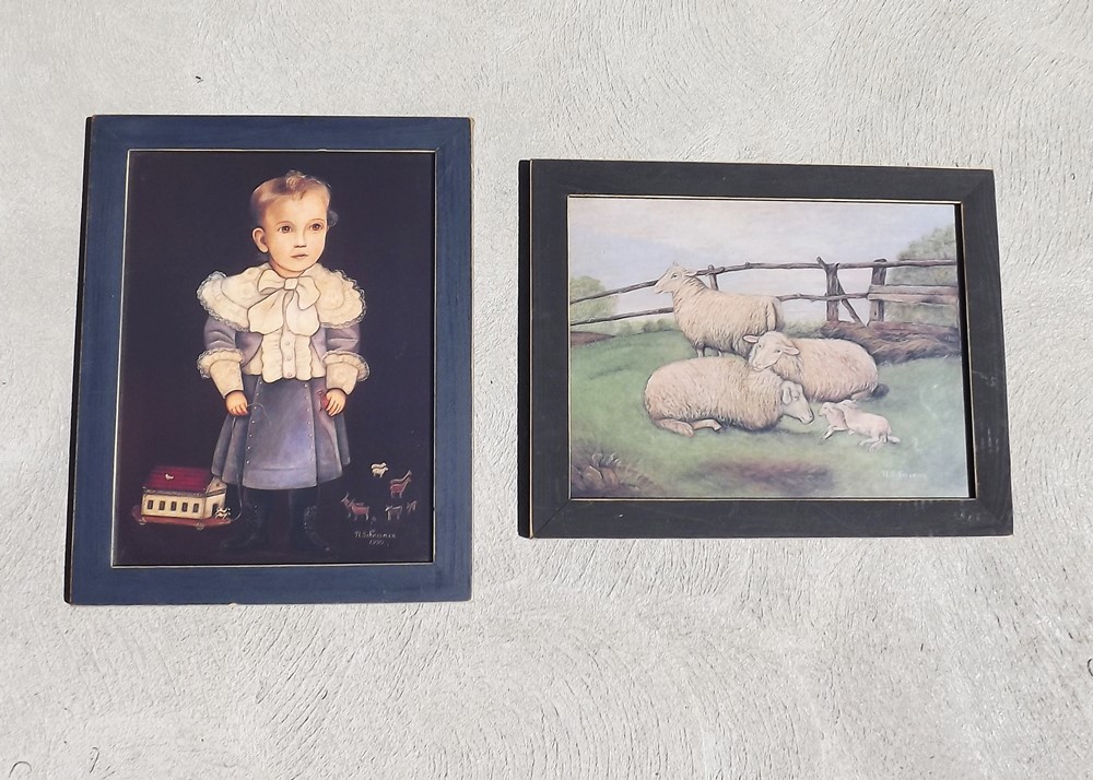 2 Vintage Folk Art Style  Prints