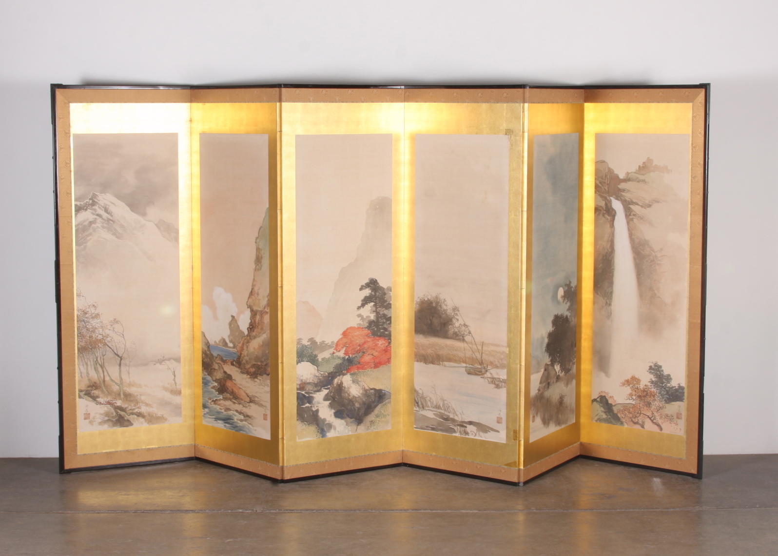 Pair of Large Antique Japanese Folding Screen