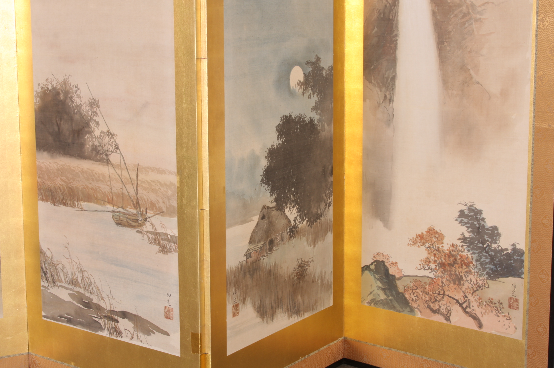 Pair of Large Antique Japanese Folding Screen