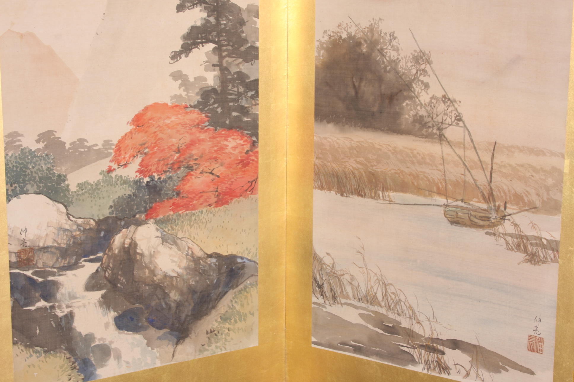 Pair of Large Antique Japanese Folding Screen