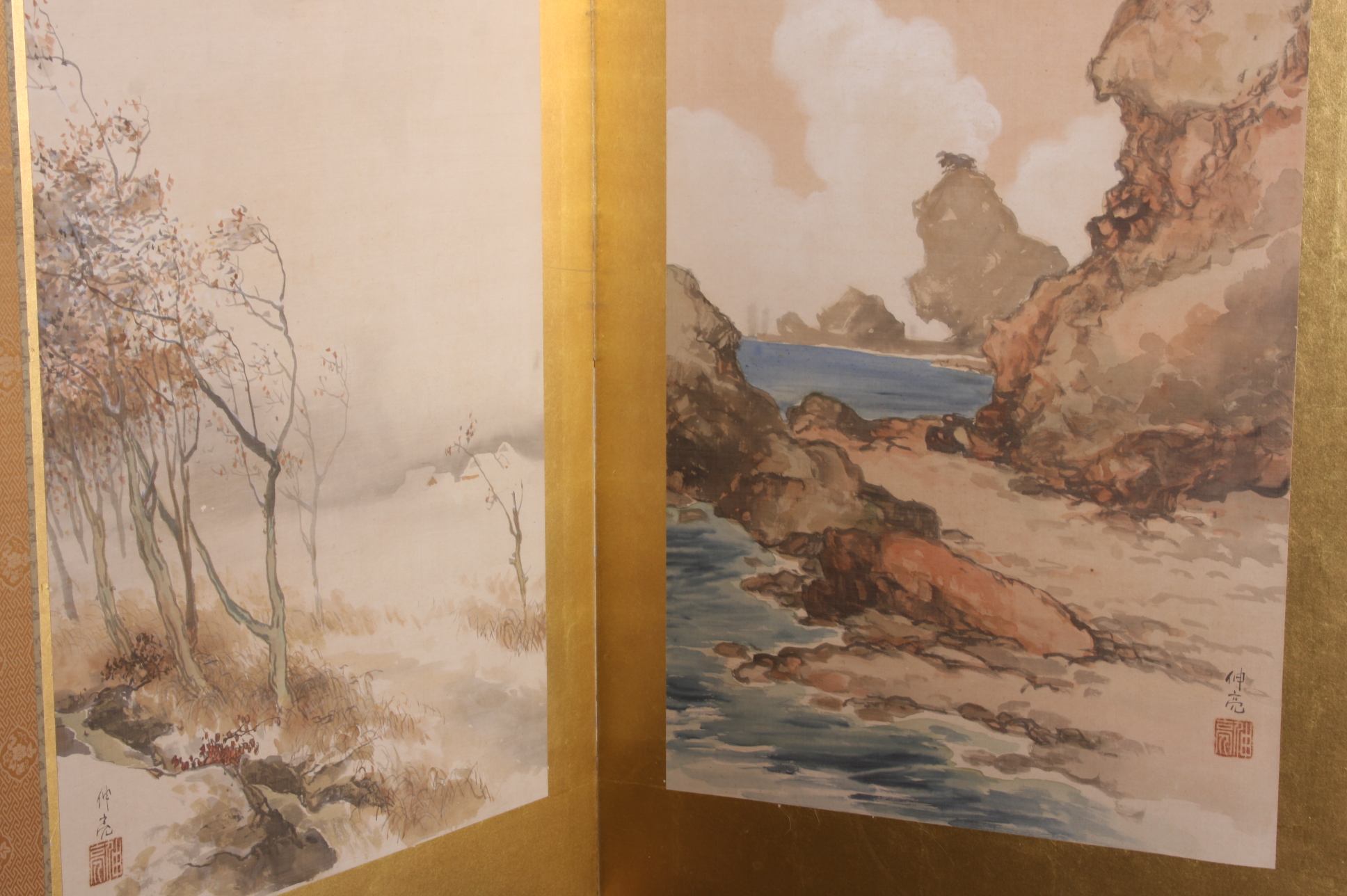 Pair of Large Antique Japanese Folding Screen