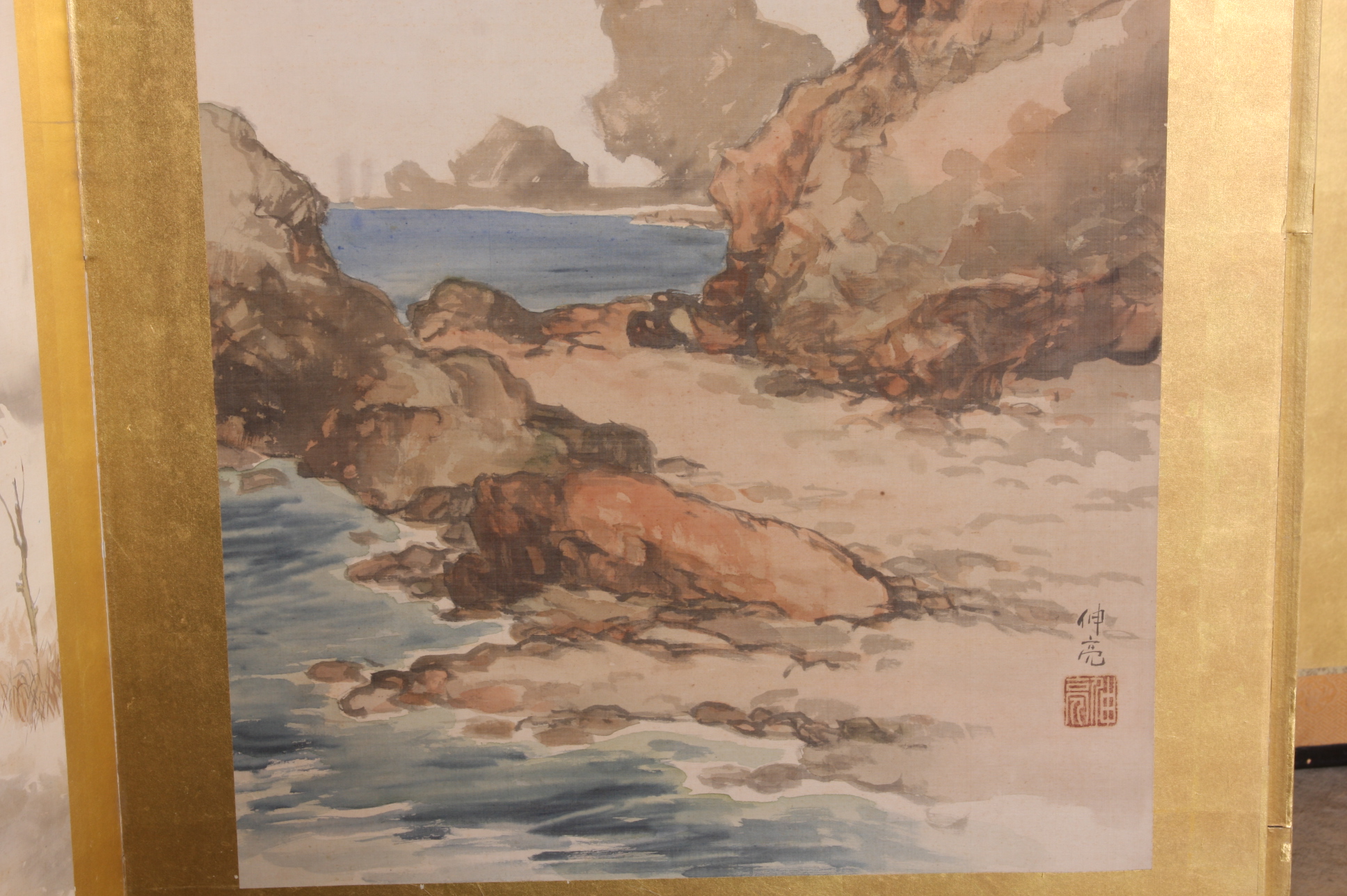 Pair of Large Antique Japanese Folding Screen