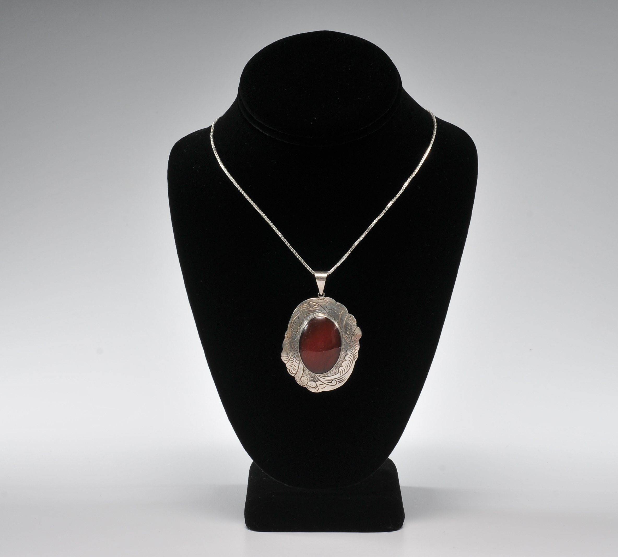 Engraved sterling silver pendant and 30" sterling silverbox chain