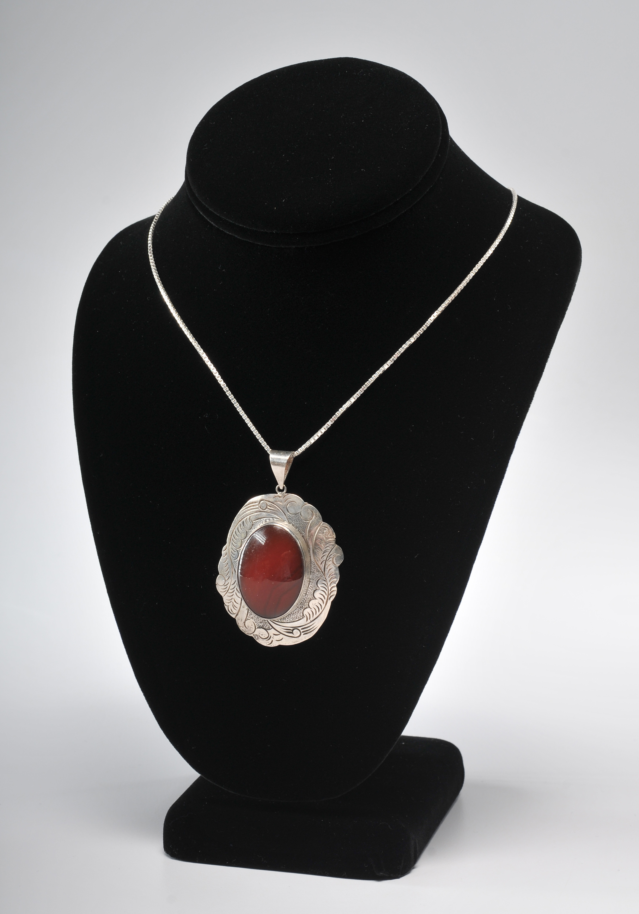 Engraved sterling silver pendant and 30" sterling silverbox chain