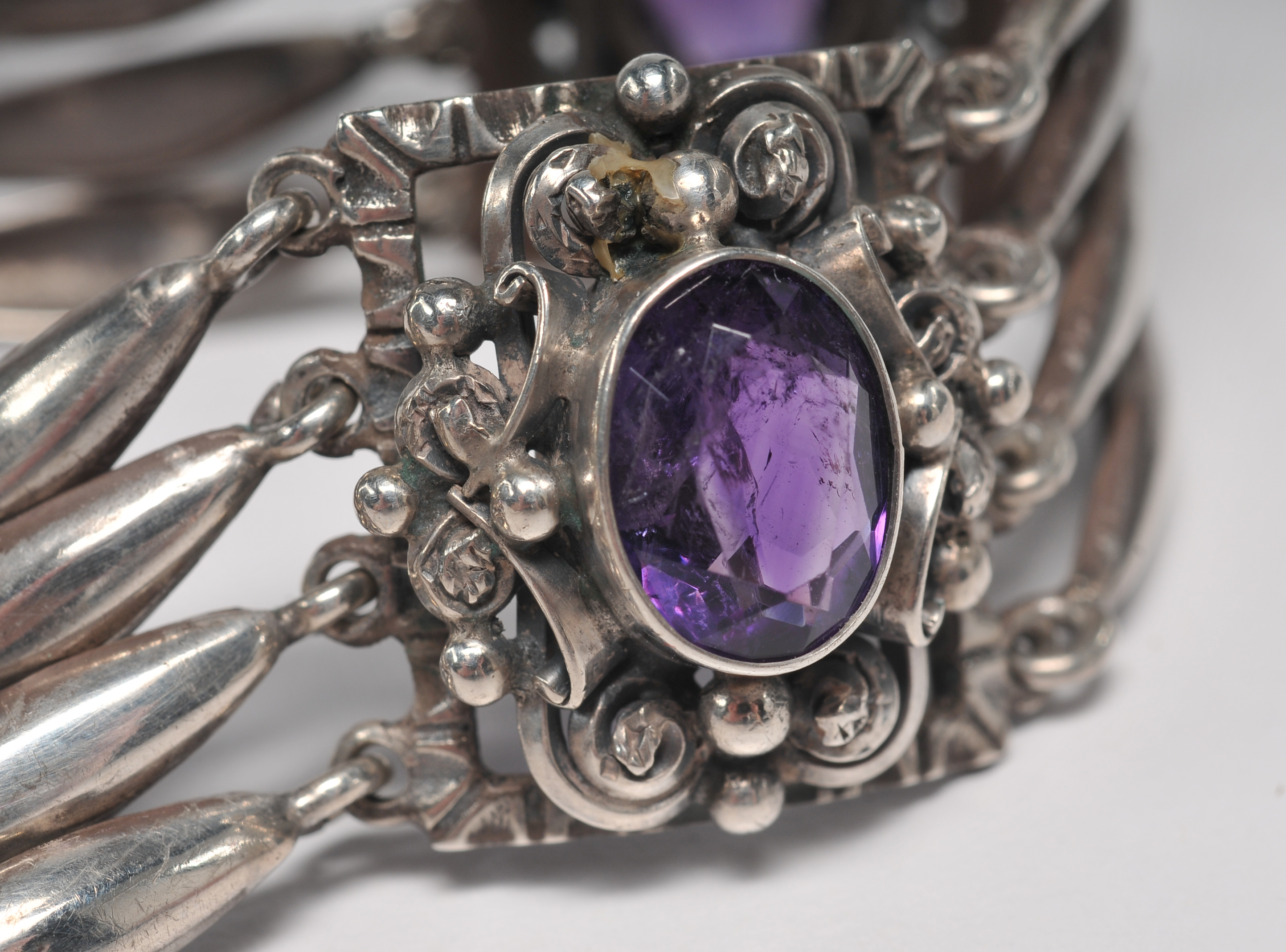 Gino M. Peruzzi signed silver and amethyst bracelet 