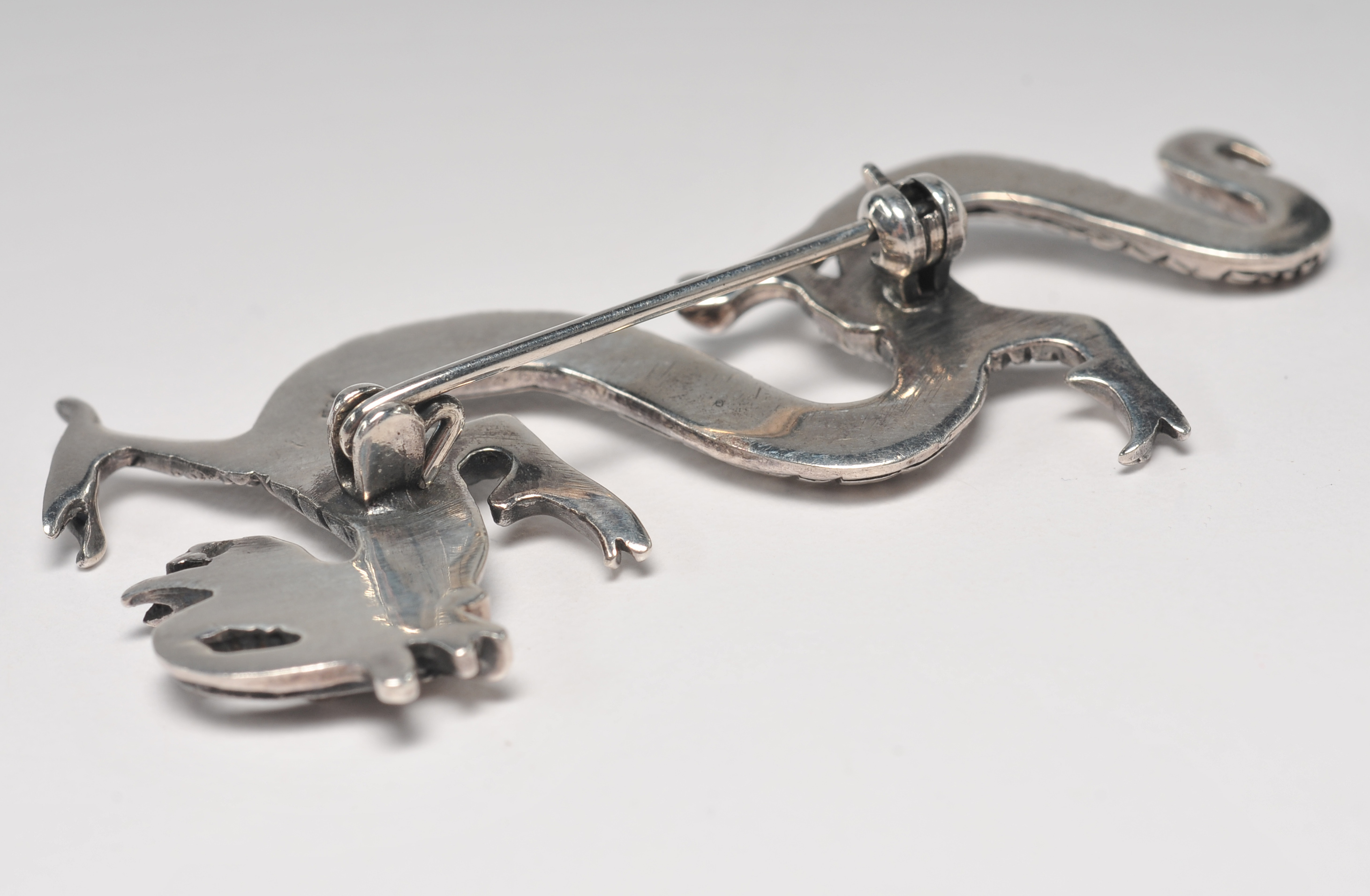 Asian inspired cast sterling silver dragon pin