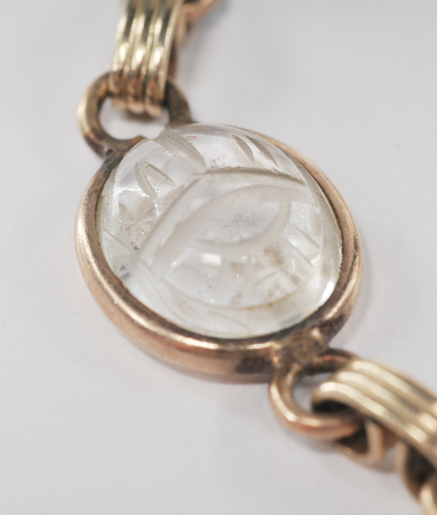 12 K yellow gold filled carved scarab bracelet 