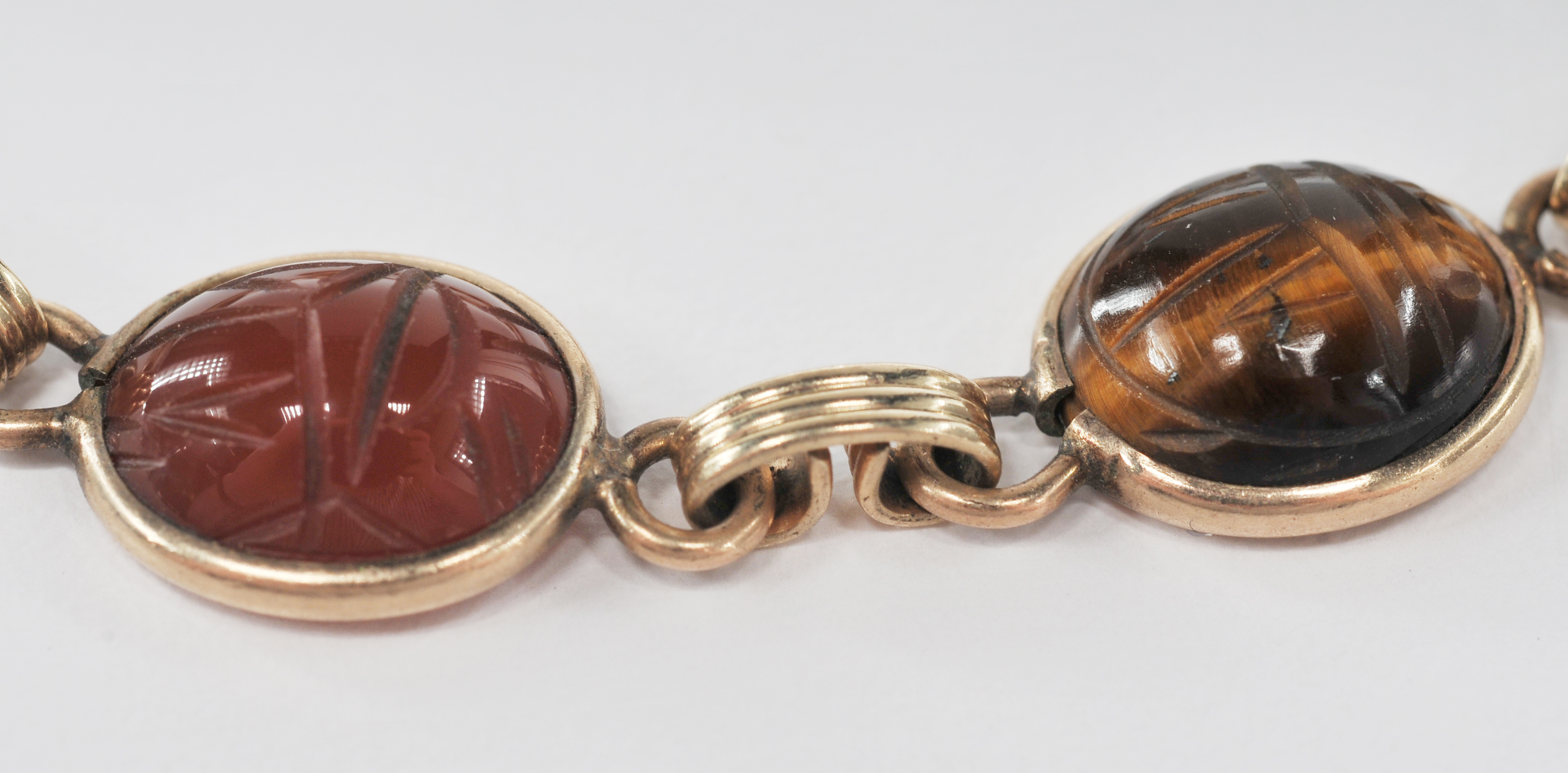 12 K yellow gold filled carved scarab bracelet 