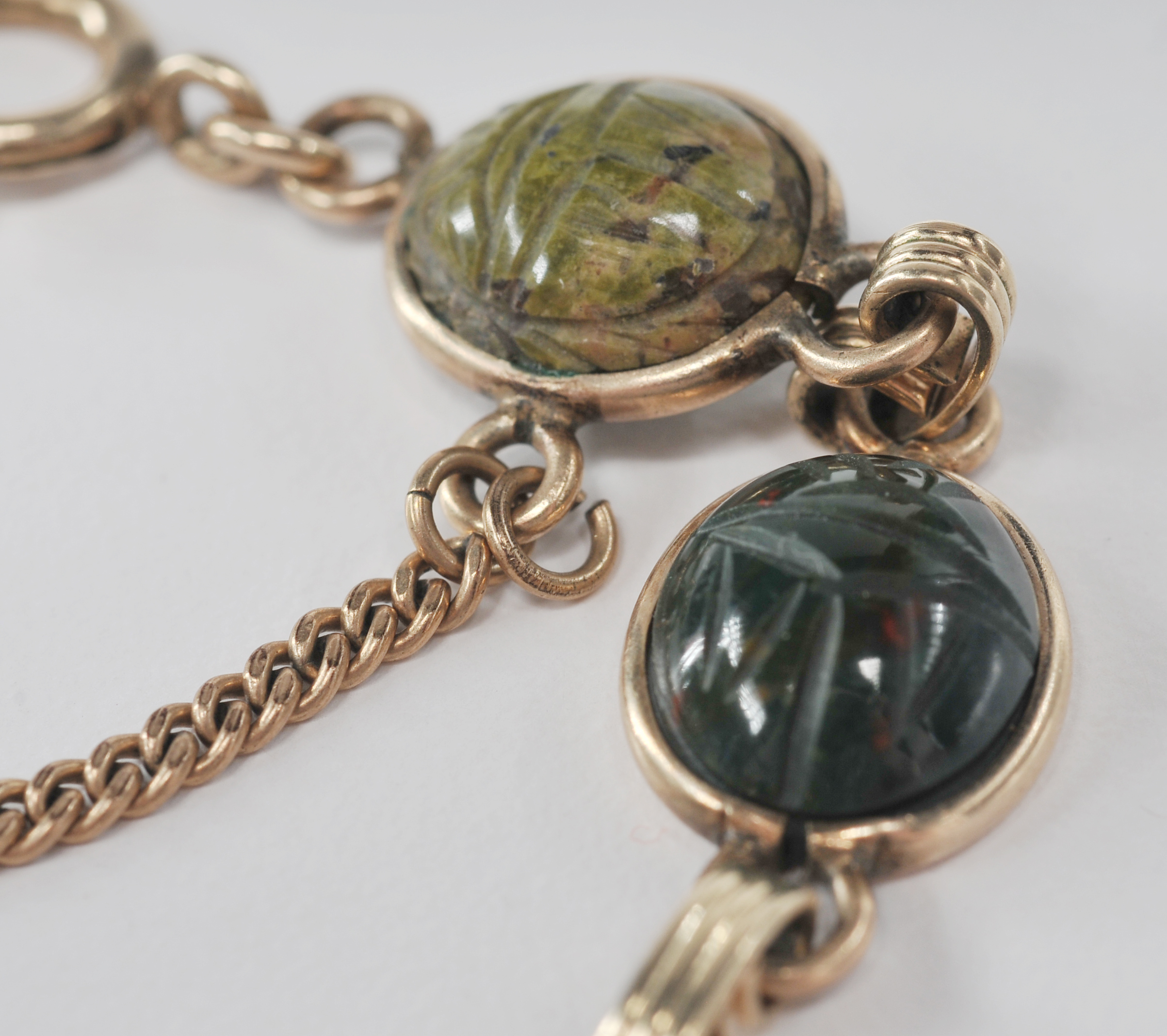 12 K yellow gold filled carved scarab bracelet 