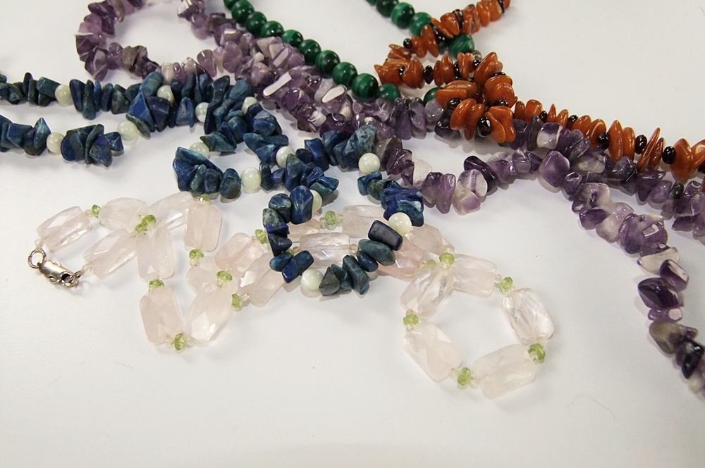 Collection of natural stone hand beaded necklaces