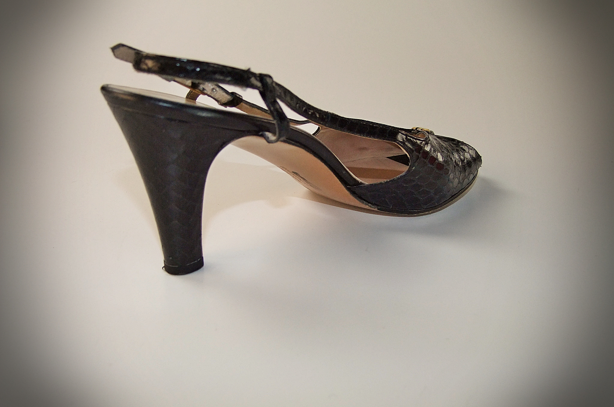 Salvatore Ferragamo black reptile skin leather heels