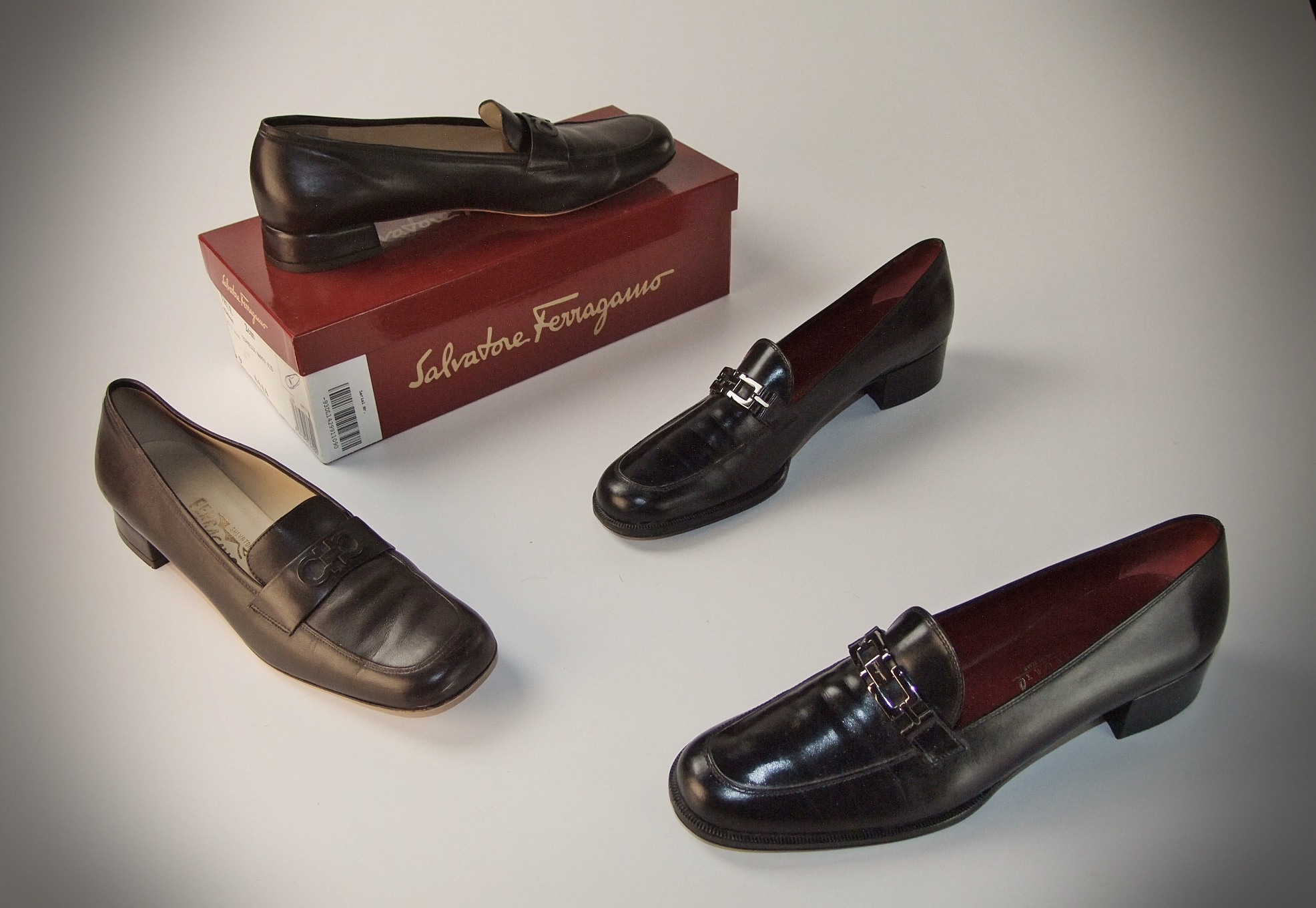Two pair of vintage Salvatore Ferragamo leather loafers