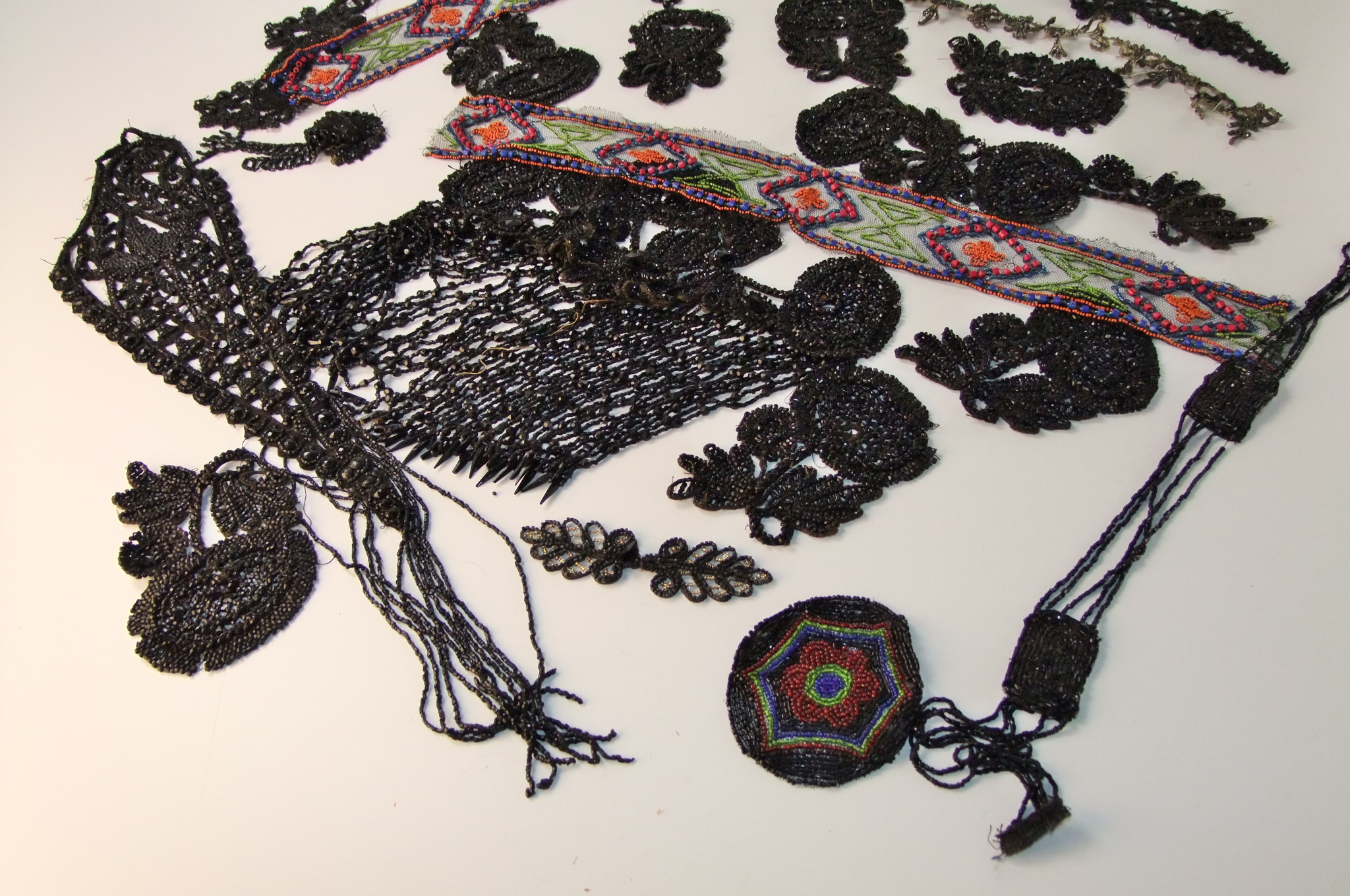 Collection of Victorian and early 20th Century hand beaded adornments and accessories