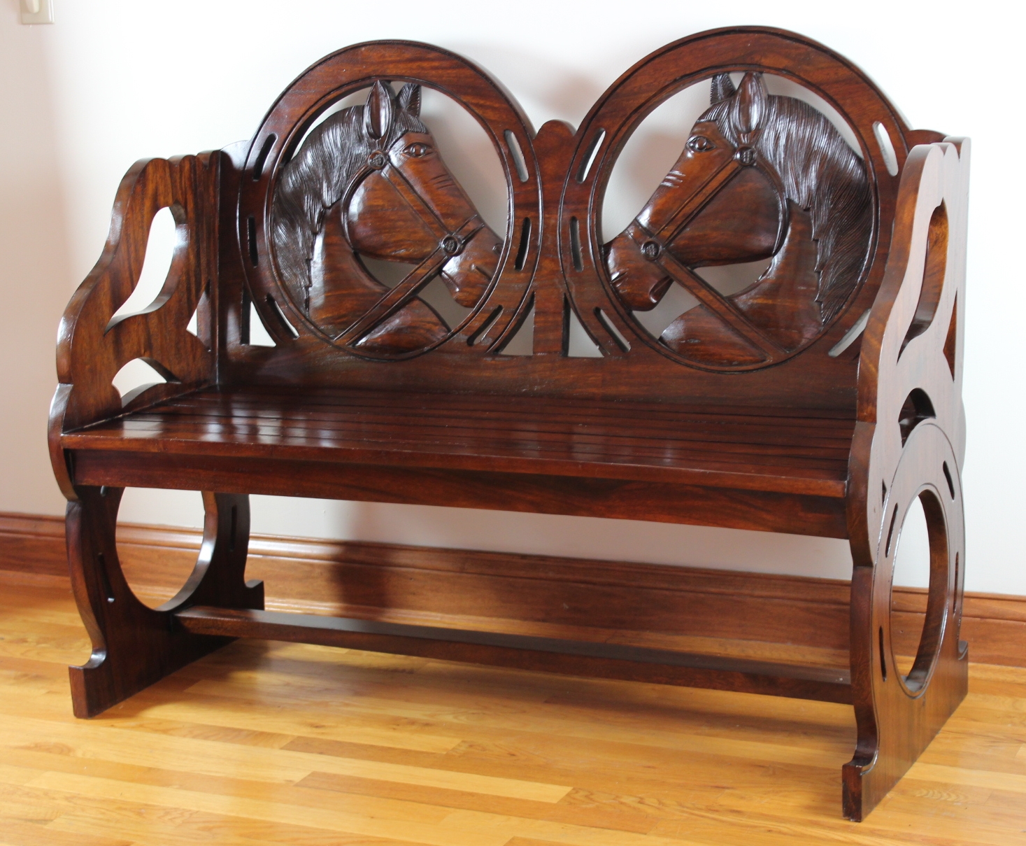 Carved Horse Head Bench