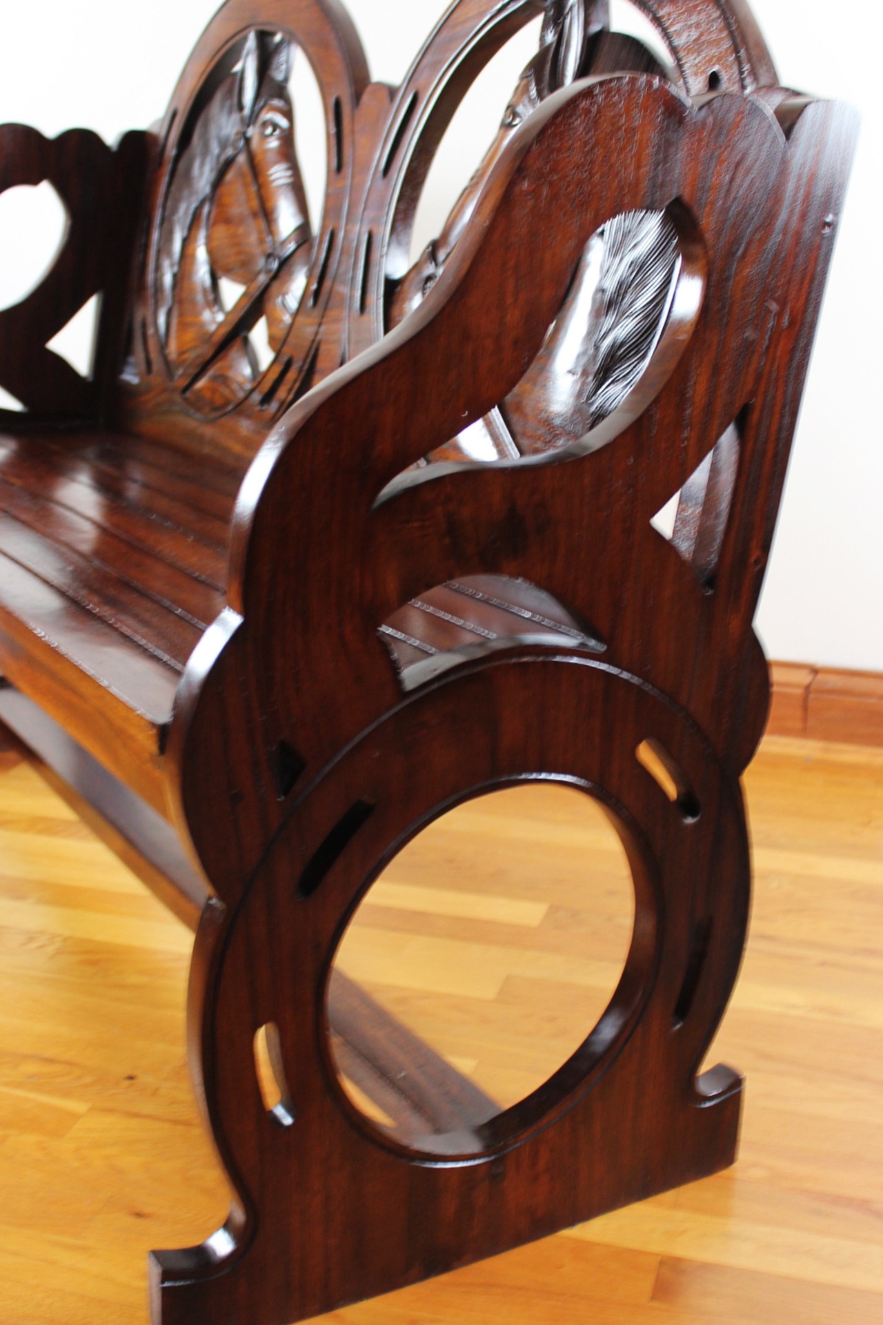 Carved Horse Head Bench
