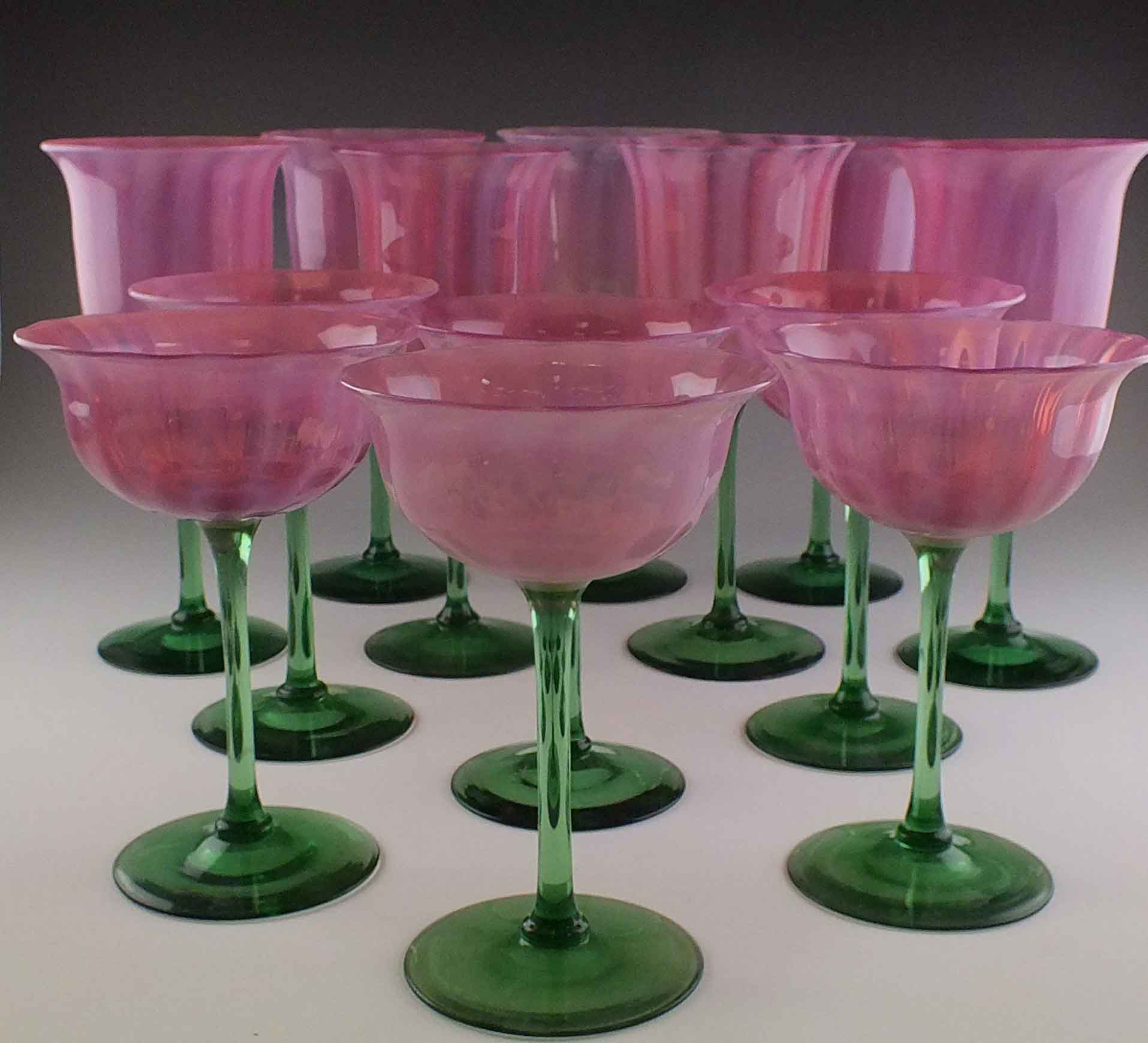Pink and Green Art Glassware