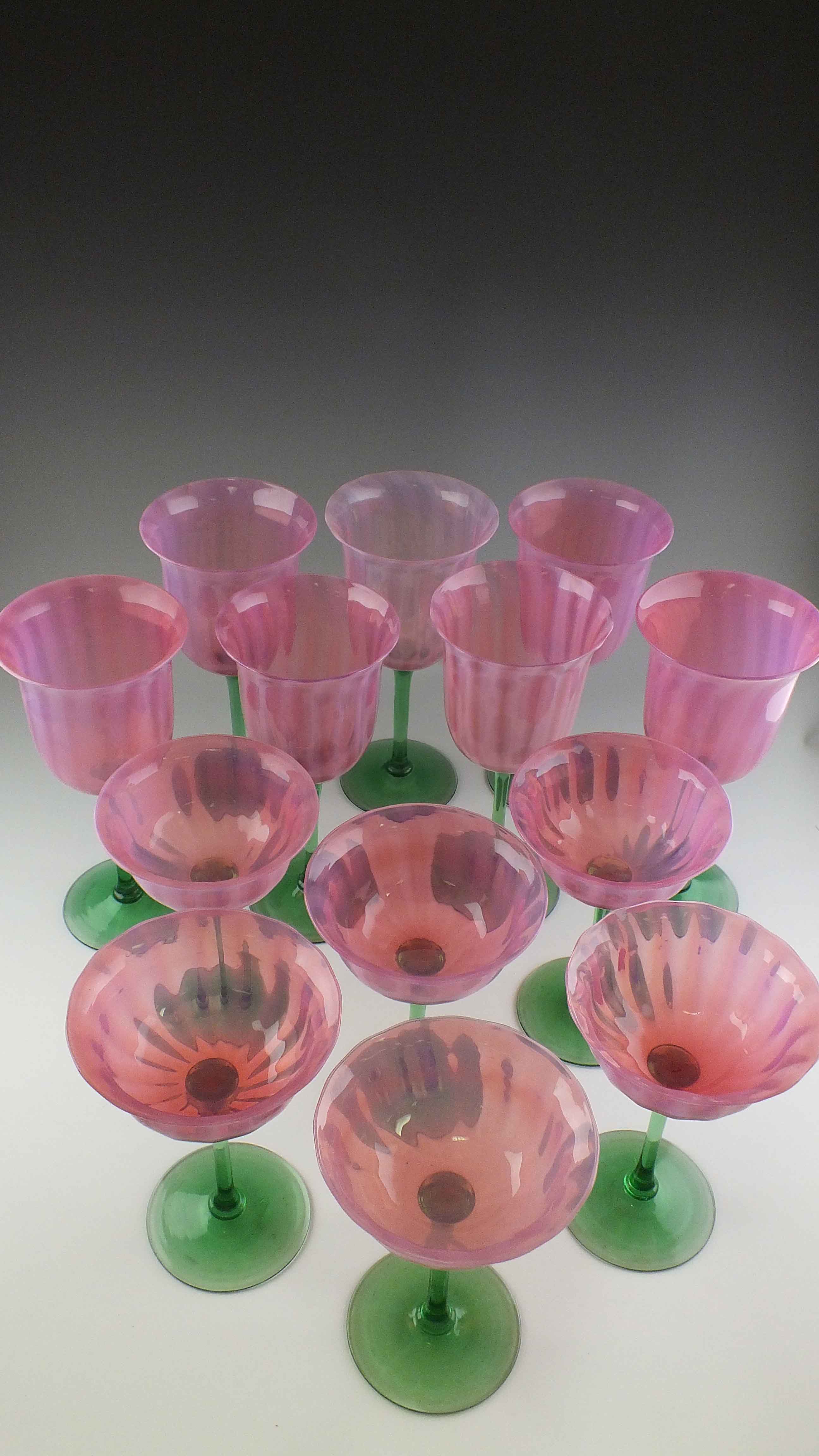 Pink and Green Art Glassware