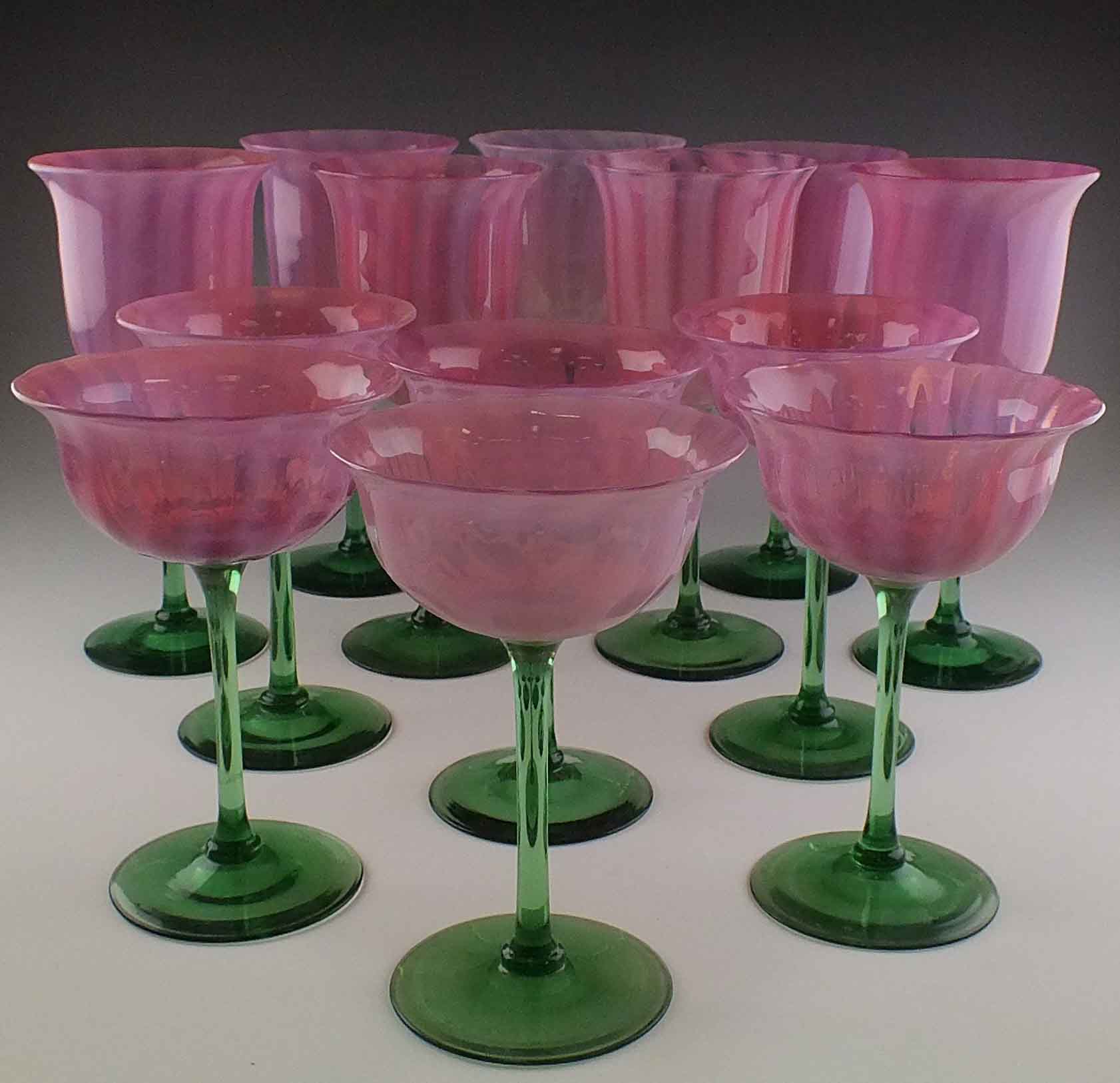 Pink and Green Art Glassware