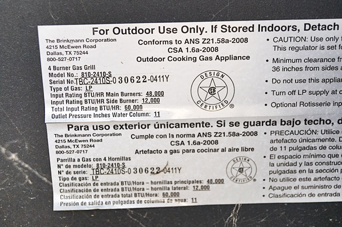 Brinkmann 4 Burner Outdoor Gas Grill with Cover