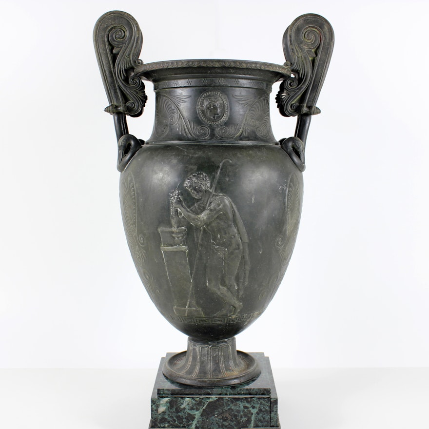 Beautiful Urn with Marble Base & Hellenic Design 