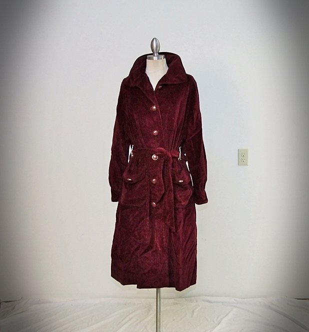 1970's Vintage Henry Harris burgundy overcoat with leopard print lining