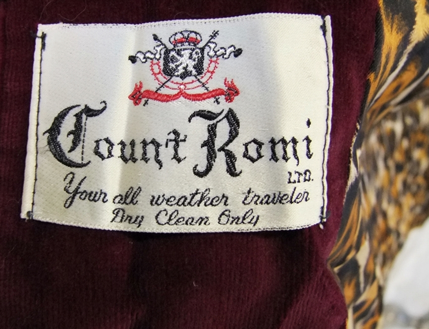 1970's Vintage Henry Harris burgundy overcoat with leopard print lining