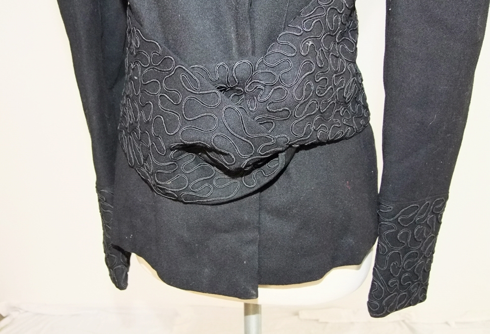 1940's black wool jacket with ribbon work and coordinating belt
