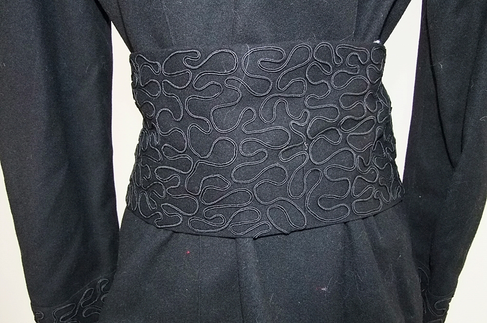 1940's black wool jacket with ribbon work and coordinating belt