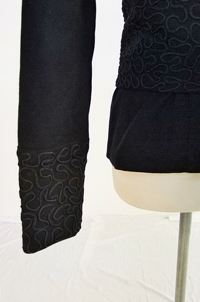 1940's black wool jacket with ribbon work and coordinating belt