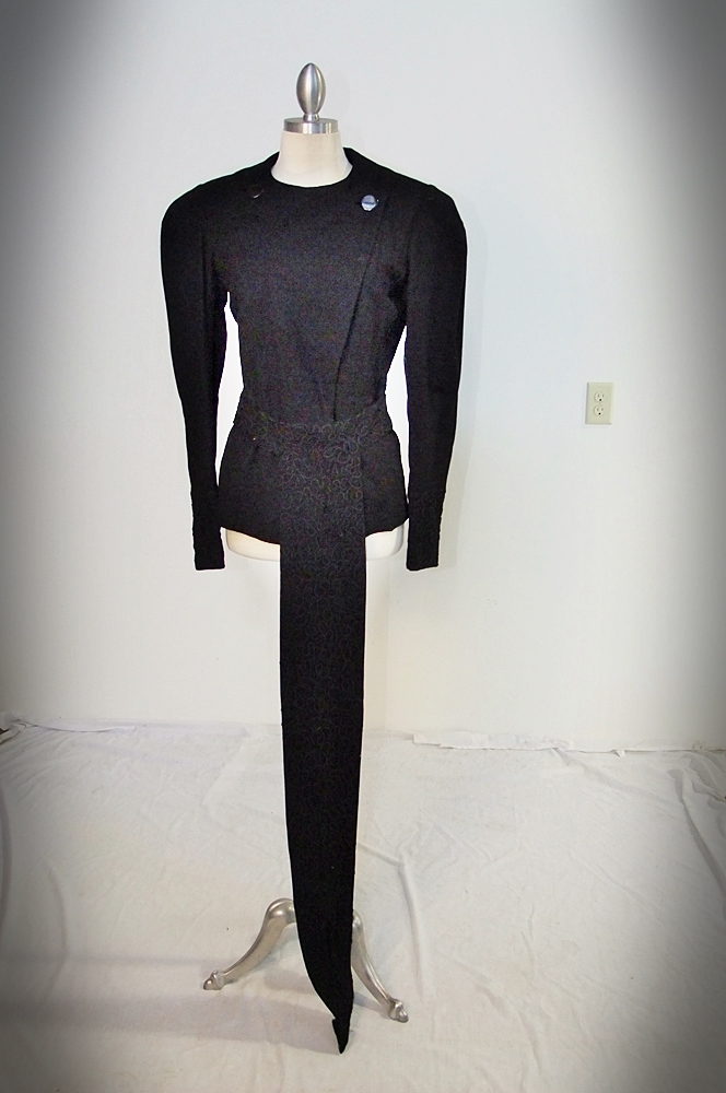 1940's black wool jacket with ribbon work and coordinating belt