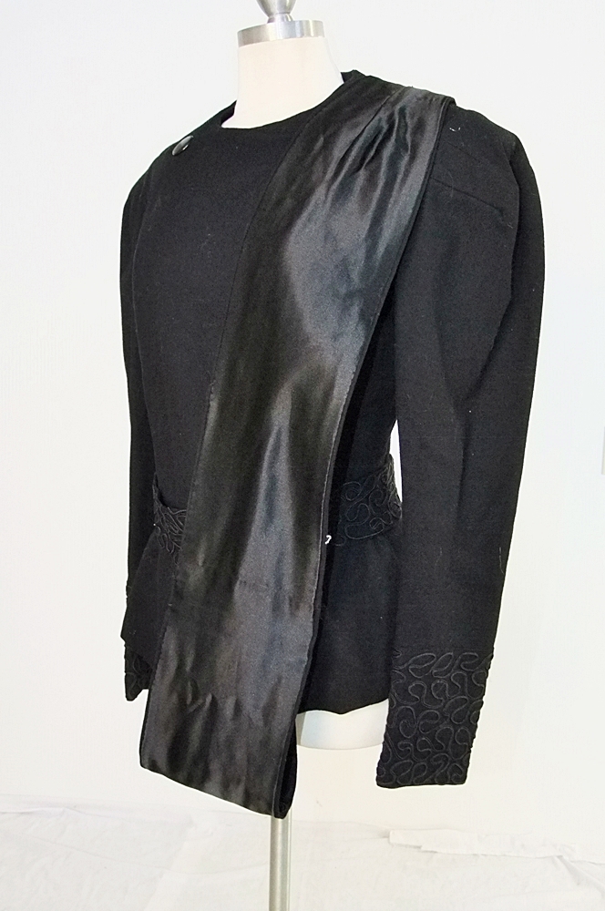 1940's black wool jacket with ribbon work and coordinating belt