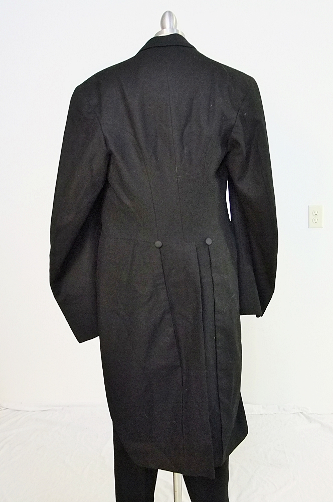 Gentleman's early 19th Century black wool and silk tuxedo with tails