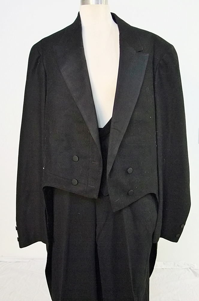Gentleman's early 19th Century black wool and silk tuxedo with tails