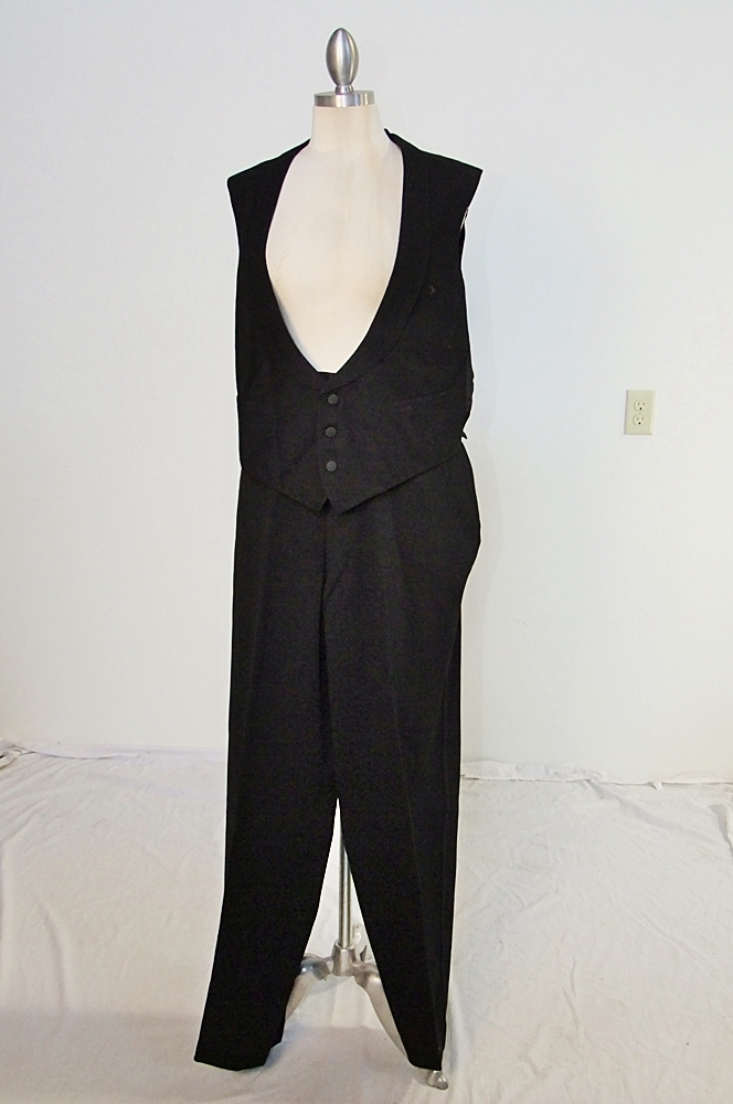 Gentleman's early 19th Century black wool and silk tuxedo with tails