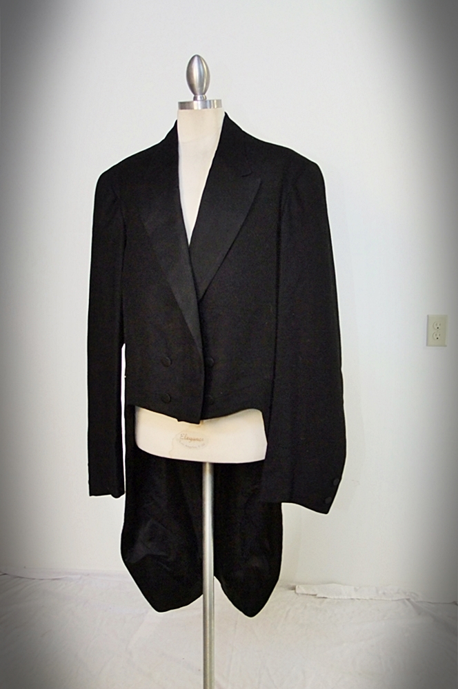 Gentleman's early 19th Century black wool and silk tuxedo with tails