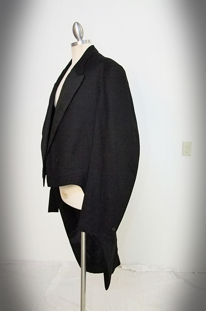 Gentleman's early 19th Century black wool and silk tuxedo with tails
