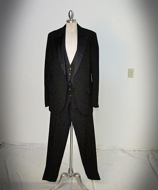 Gentleman's early 19th Century black wool and silk tuxedo with tails