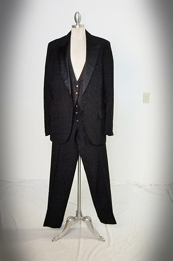 Gentleman's early 19th Century black wool and silk tuxedo with tails