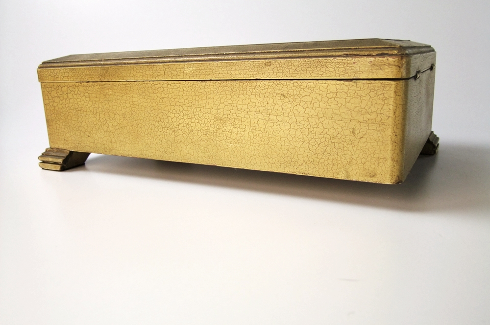 Antique wooden jewelry box with jewelry, pill boxes, perfume and more