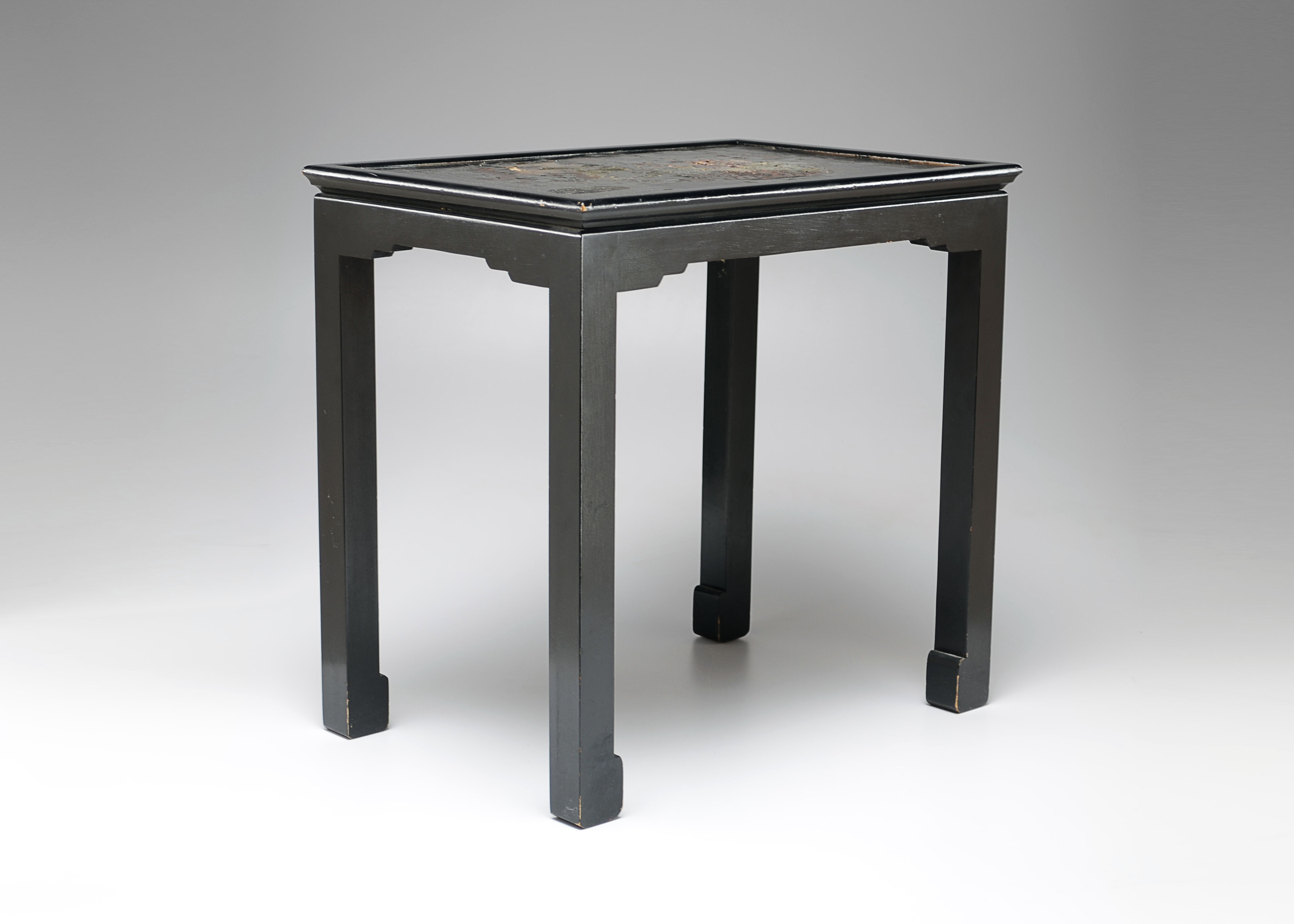Antique Chinese black lacquered elmwood end table