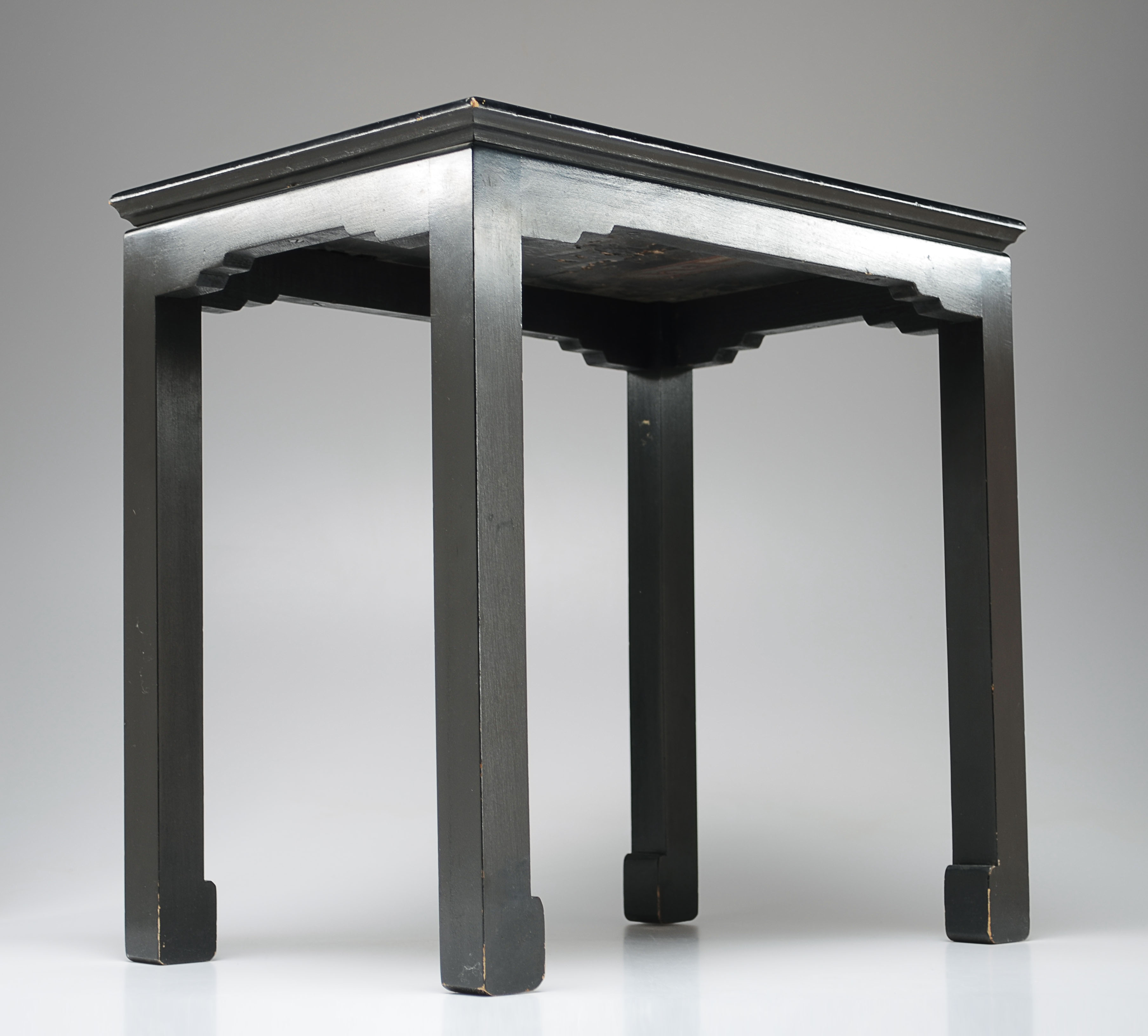 Antique Chinese black lacquered elmwood end table