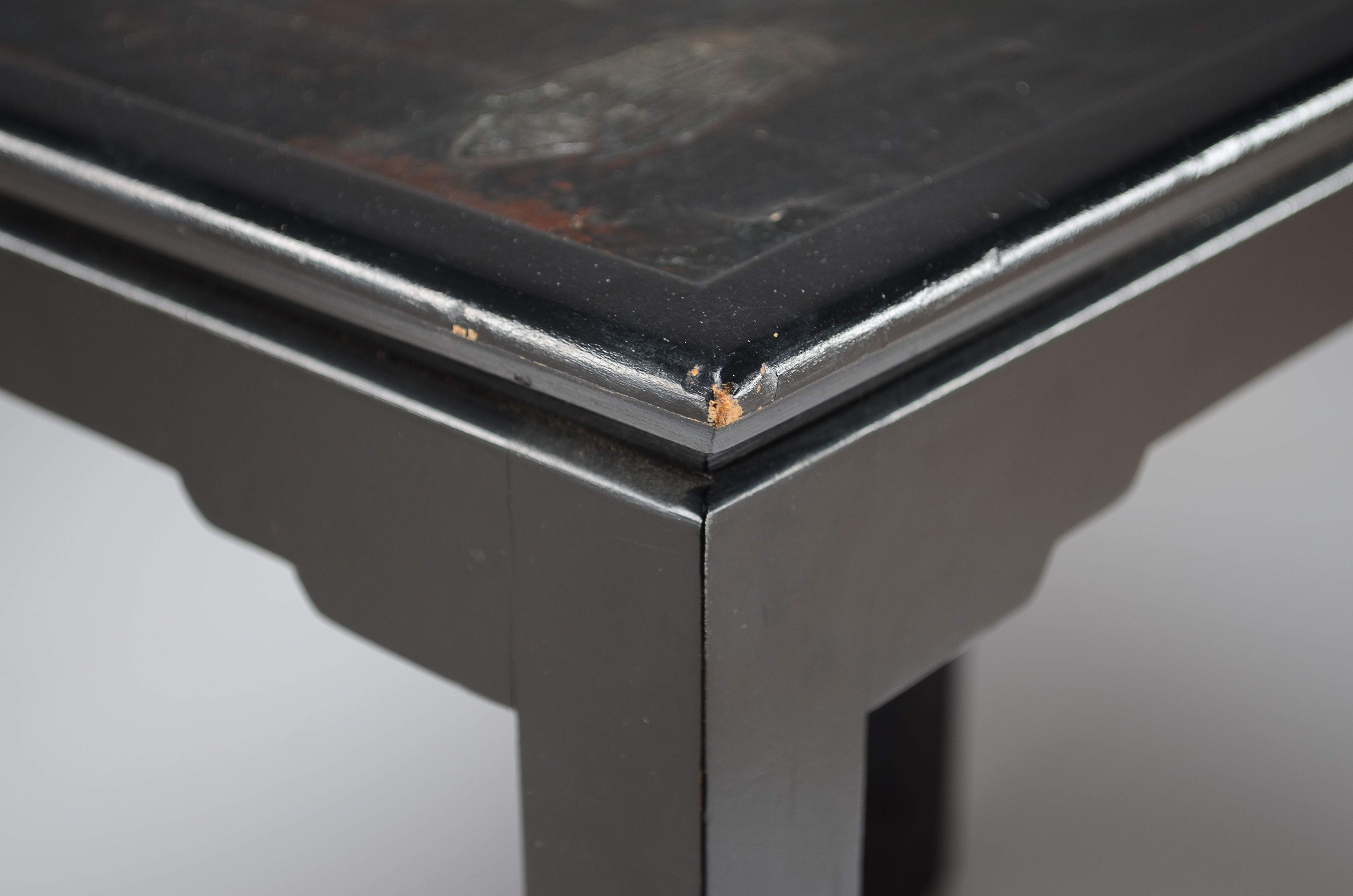 Antique Chinese black lacquered elmwood end table
