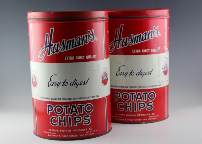 Two Vintage Husman's Potato Chip Tins