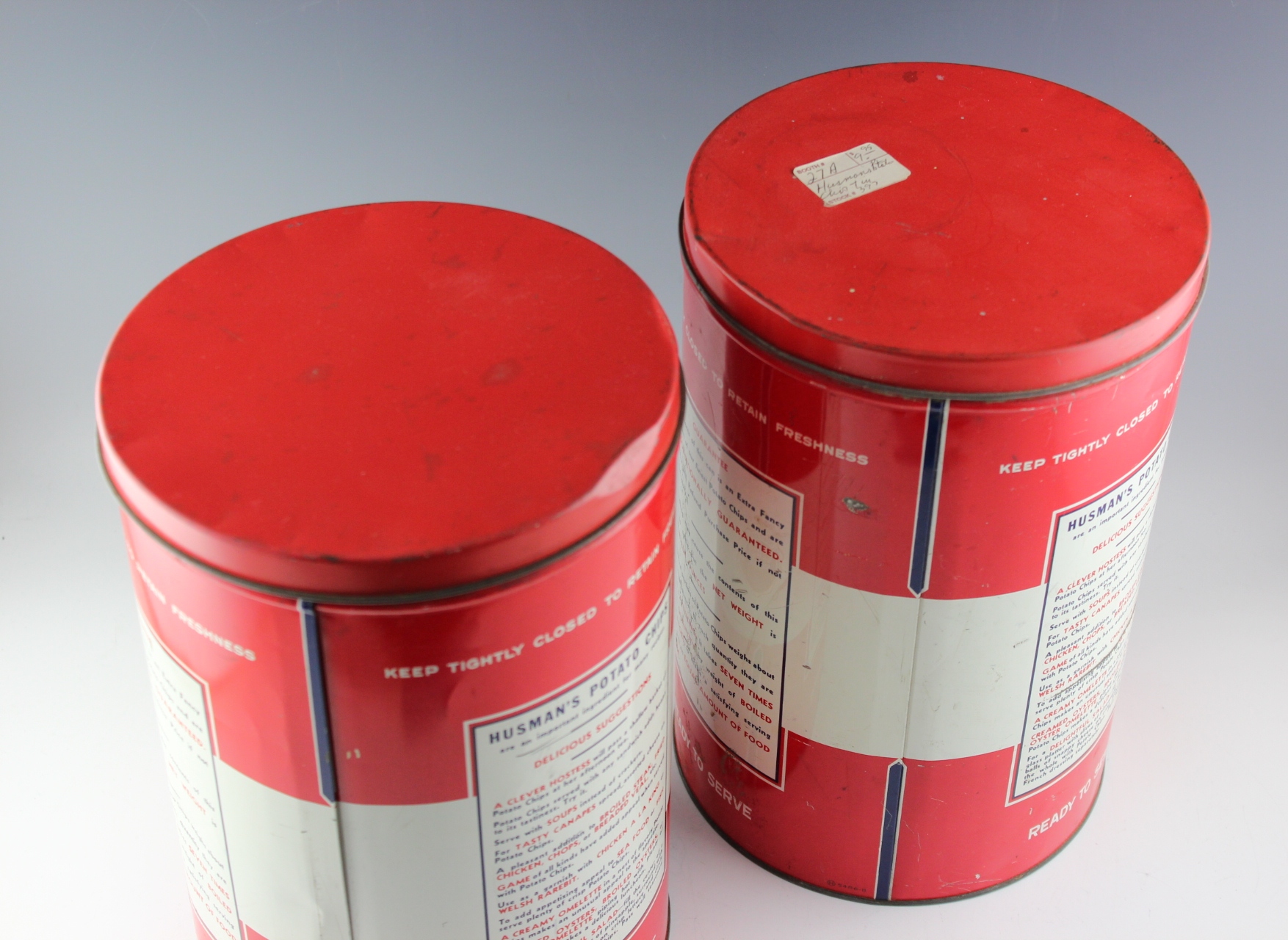 Two Vintage Husman's Potato Chip Tins