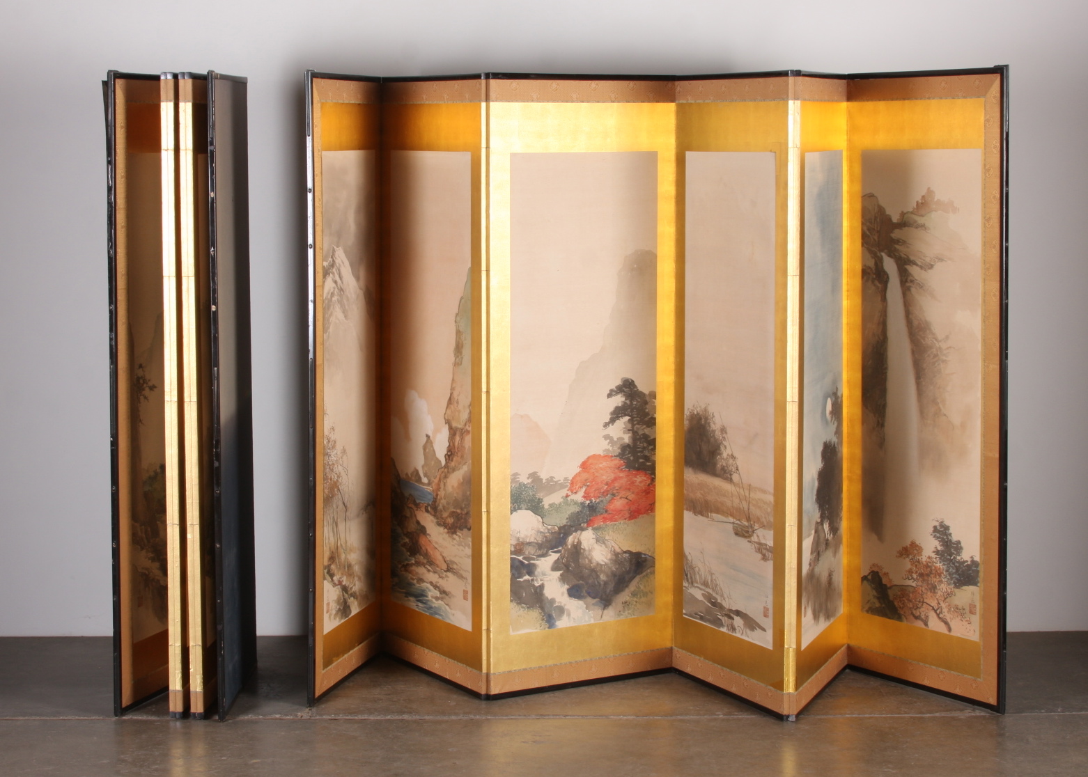 Pair of Large Antique Japanese Folding Screen