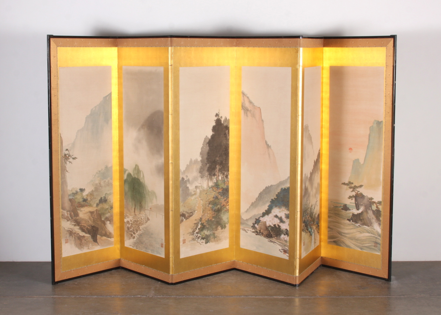 Pair of Large Antique Japanese Folding Screen