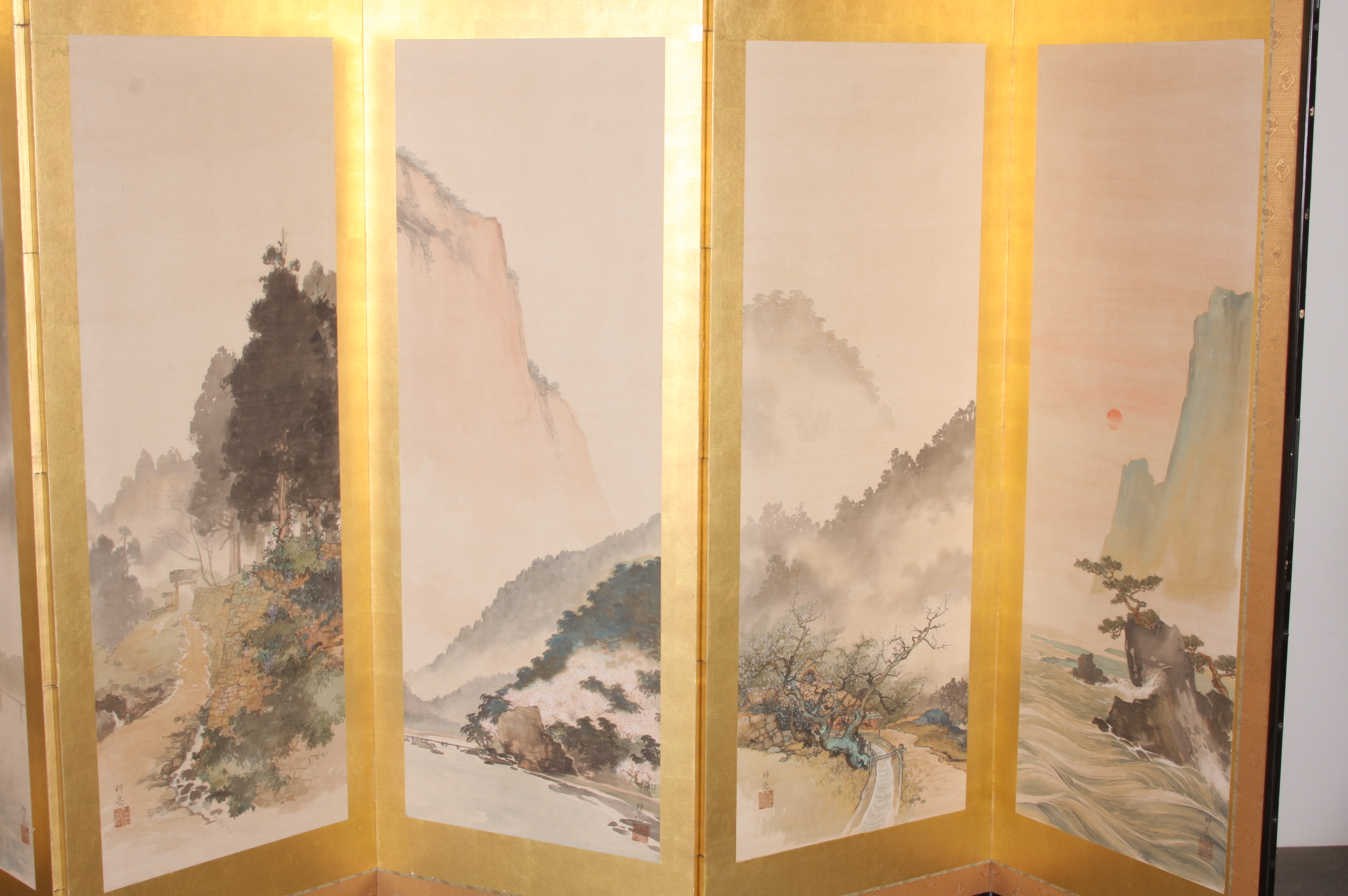 Pair of Large Antique Japanese Folding Screen