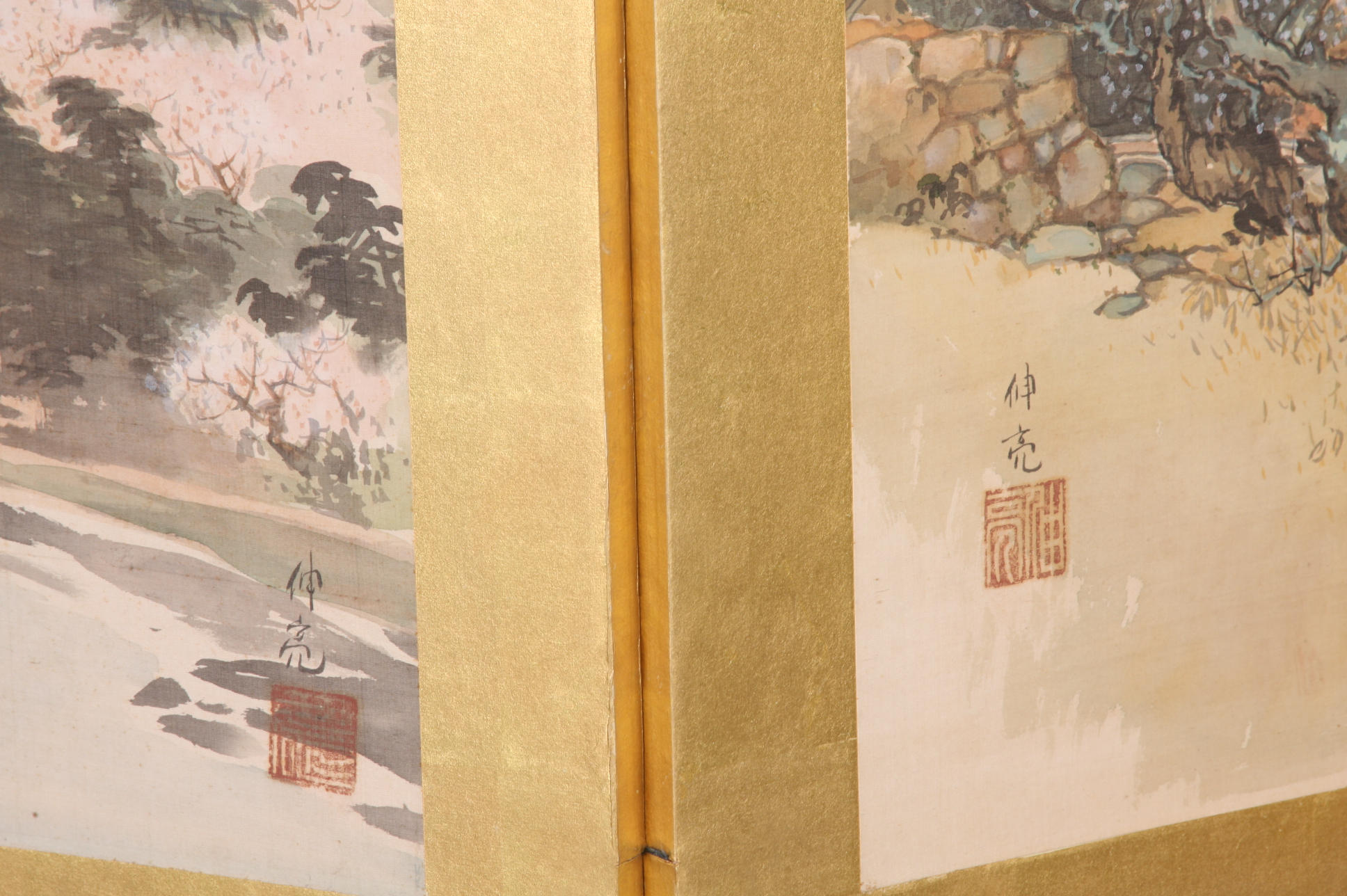 Pair of Large Antique Japanese Folding Screen